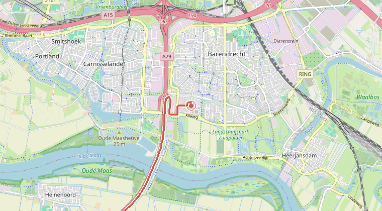 Kaart van de omgeving van de melding, met de kazerne die is gealarmeerd