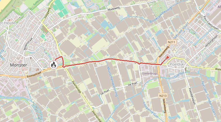 Kaart van de omgeving van de melding, met de kazerne die is gealarmeerd