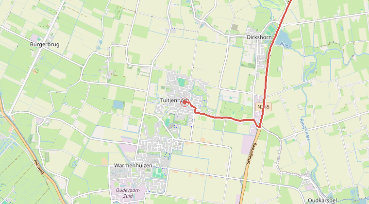 Kaart van de omgeving van de melding, met de kazerne die is gealarmeerd