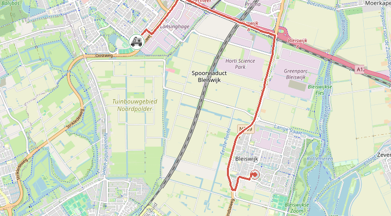 Kaart van de omgeving van de melding, met de kazerne die is gealarmeerd