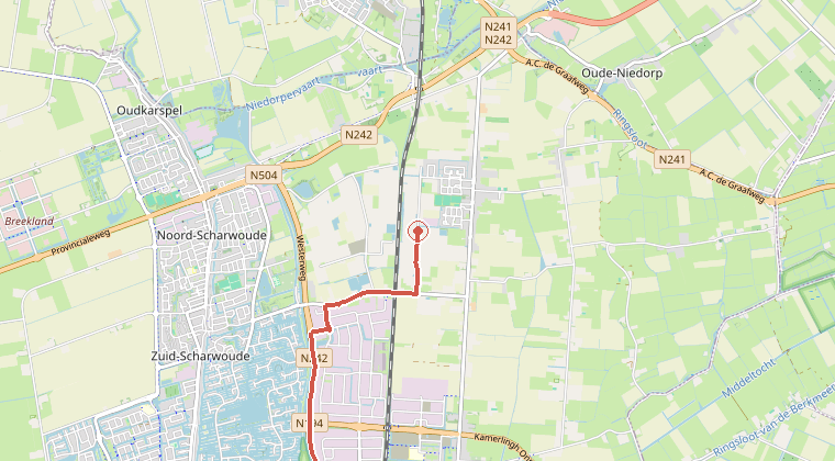 Kaart van de omgeving van de melding, met de kazerne die is gealarmeerd