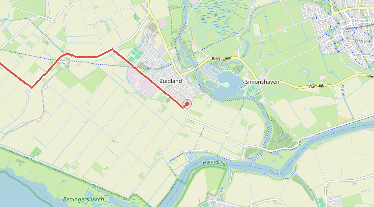 Kaart van de omgeving van de melding, met de kazerne die is gealarmeerd
