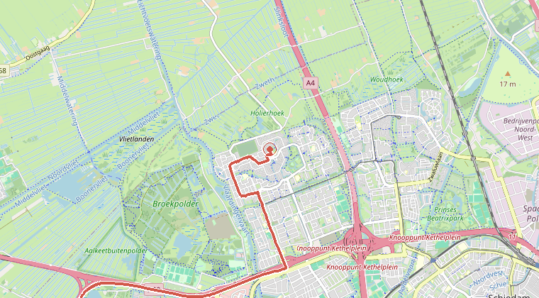 Kaart van de omgeving van de melding, met de kazerne die is gealarmeerd