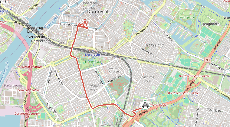 Kaart van de omgeving van de melding, met de kazerne die is gealarmeerd