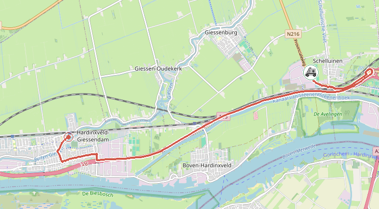 Kaart van de omgeving van de melding, met de kazerne die is gealarmeerd