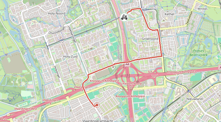 Kaart van de omgeving van de melding, met de kazerne die is gealarmeerd