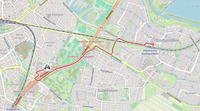 Kaart van de omgeving van de melding, met de kazerne die is gealarmeerd