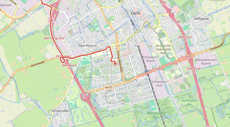 Kaart van de omgeving van de melding, met de kazerne die is gealarmeerd