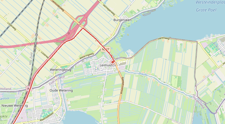 Kaart van de omgeving van de melding, met de kazerne die is gealarmeerd