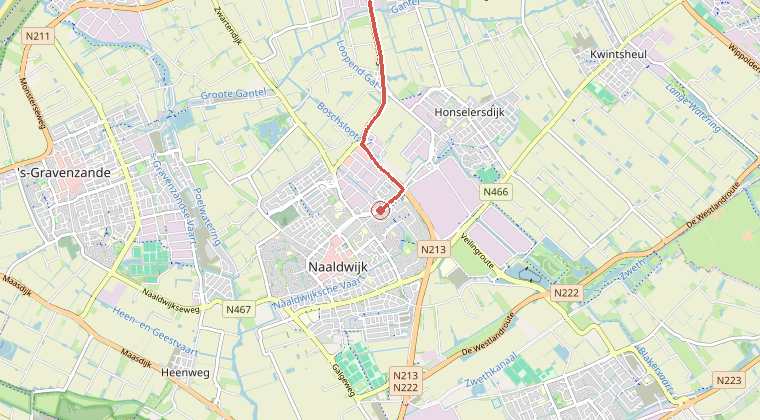 Kaart van de omgeving van de melding, met de kazerne die is gealarmeerd