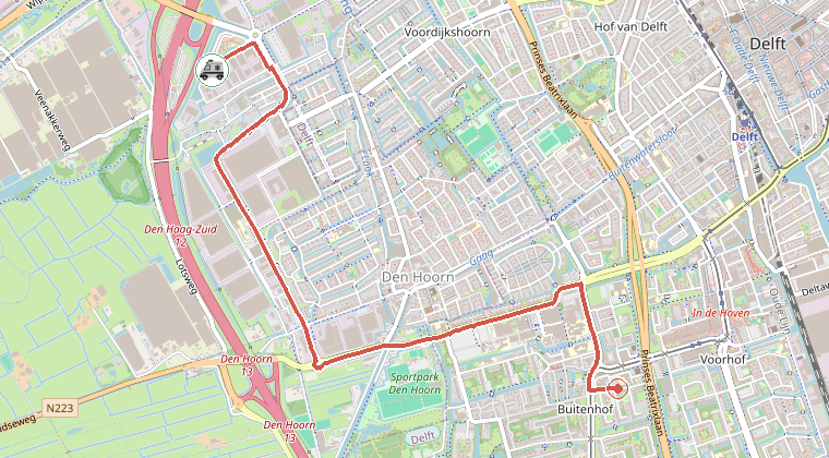Kaart van de omgeving van de melding, met de kazerne die is gealarmeerd