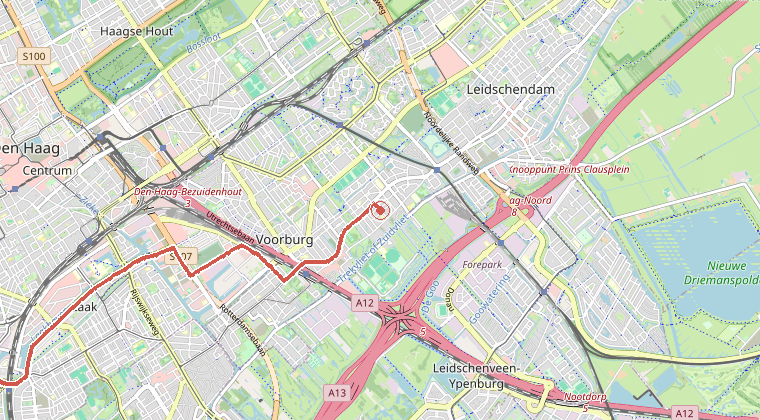 Kaart van de omgeving van de melding, met de kazerne die is gealarmeerd