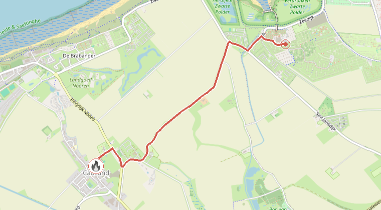 Kaart van de omgeving van de melding, met de kazerne die is gealarmeerd