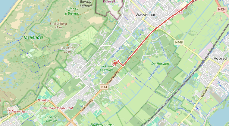 Kaart van de omgeving van de melding, met de kazerne die is gealarmeerd