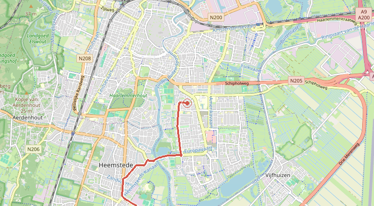Kaart van de omgeving van de melding, met de kazerne die is gealarmeerd