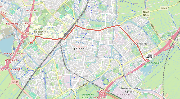 Kaart van de omgeving van de melding, met de kazerne die is gealarmeerd