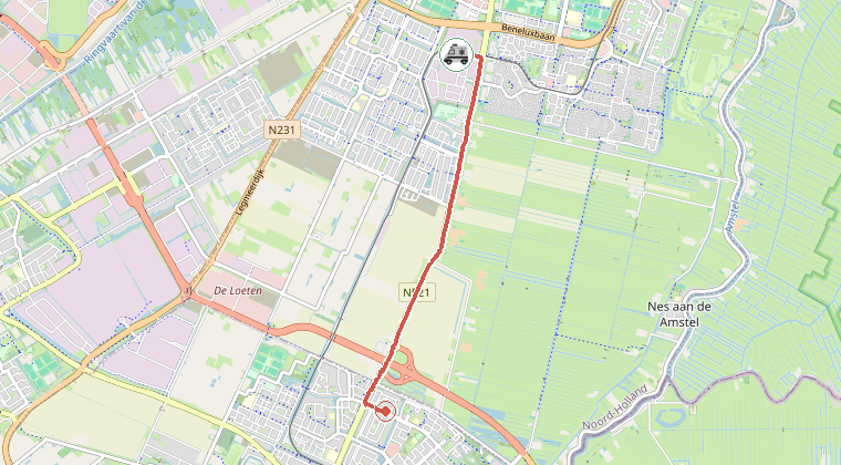 Kaart van de omgeving van de melding, met de kazerne die is gealarmeerd