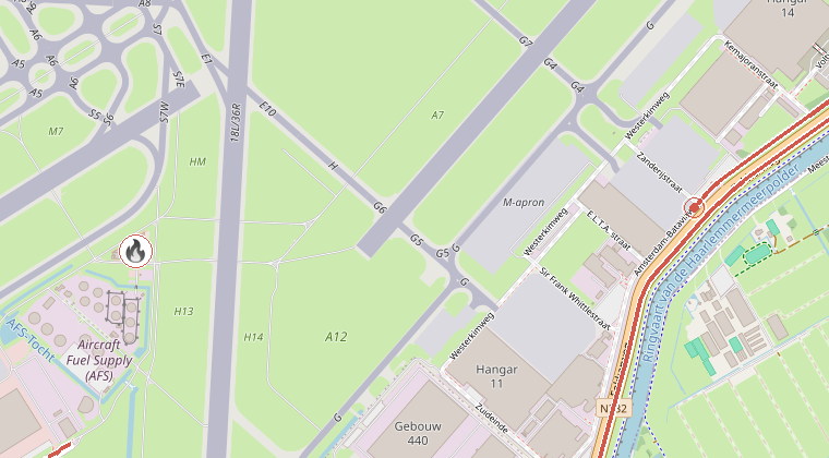 Kaart van de omgeving van de melding, met de kazerne die is gealarmeerd
