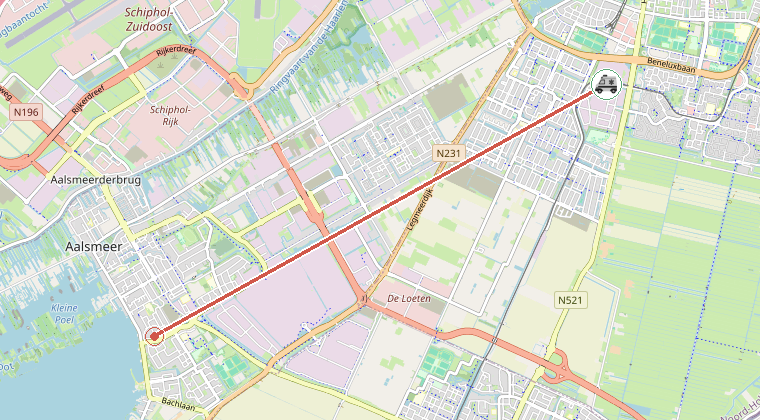 Kaart van de omgeving van de melding, met de kazerne die is gealarmeerd