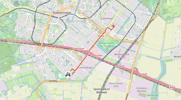 Kaart van de omgeving van de melding, met de kazerne die is gealarmeerd