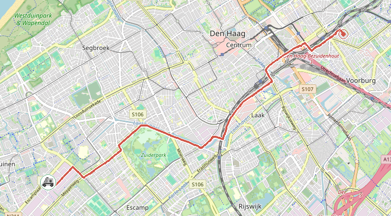 Kaart van de omgeving van de melding, met de kazerne die is gealarmeerd