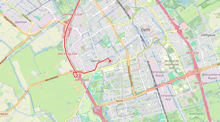 Kaart van de omgeving van de melding, met de kazerne die is gealarmeerd
