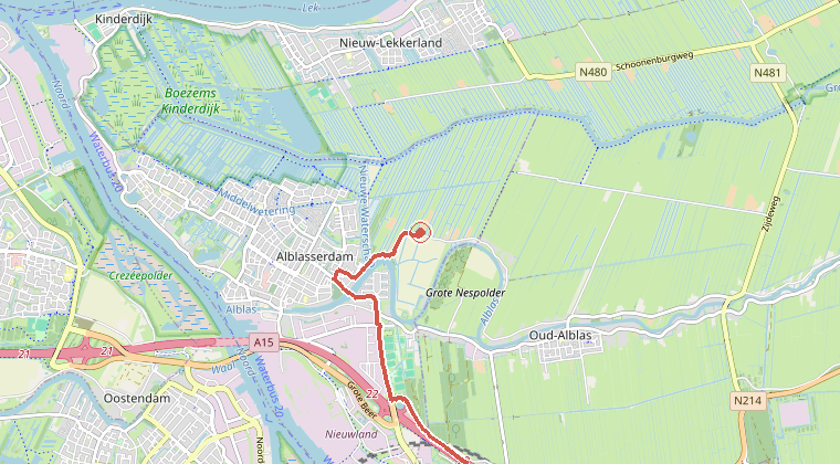 Kaart van de omgeving van de melding, met de kazerne die is gealarmeerd