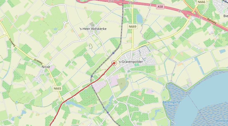 Kaart van de omgeving van de melding, met de kazerne die is gealarmeerd