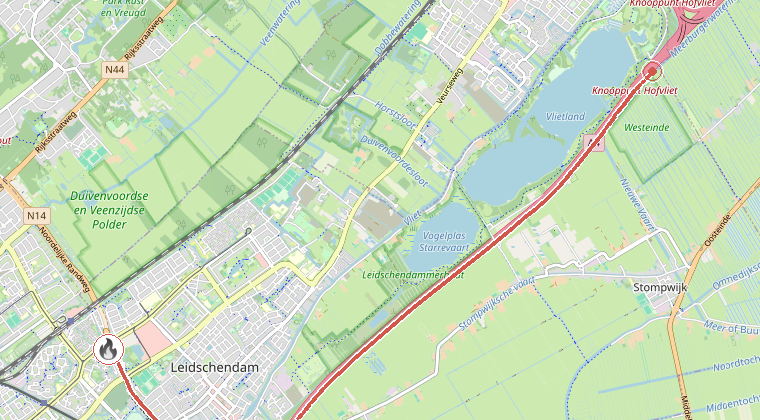 Kaart van de omgeving van de melding, met de kazerne die is gealarmeerd