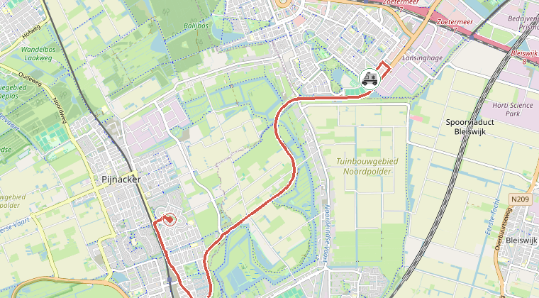 Kaart van de omgeving van de melding, met de kazerne die is gealarmeerd