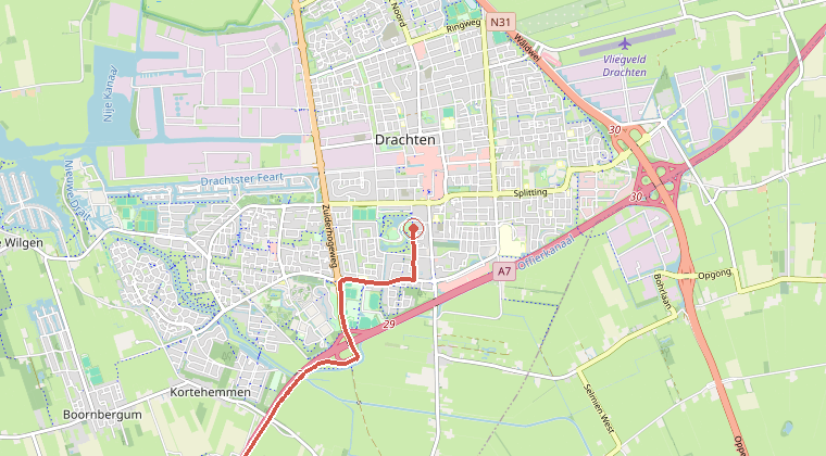 Kaart van de omgeving van de melding, met de kazerne die is gealarmeerd