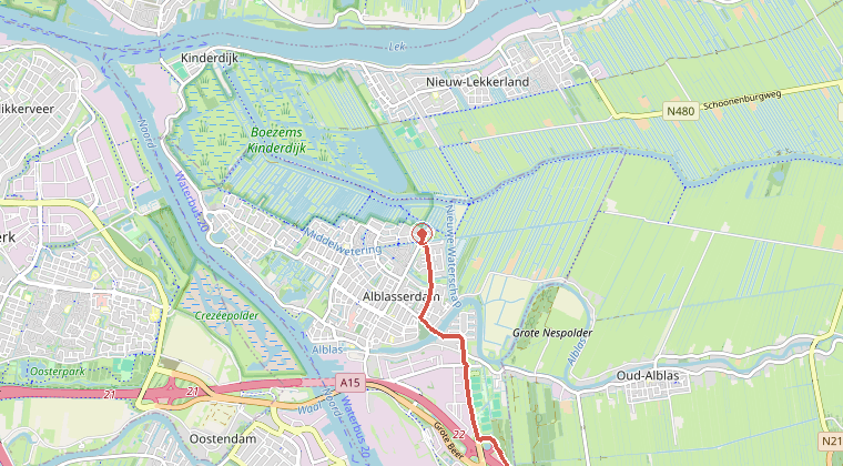 Kaart van de omgeving van de melding, met de kazerne die is gealarmeerd