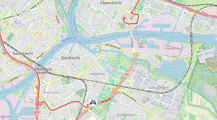 Kaart van de omgeving van de melding, met de kazerne die is gealarmeerd