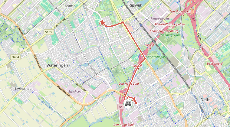 Kaart van de omgeving van de melding, met de kazerne die is gealarmeerd