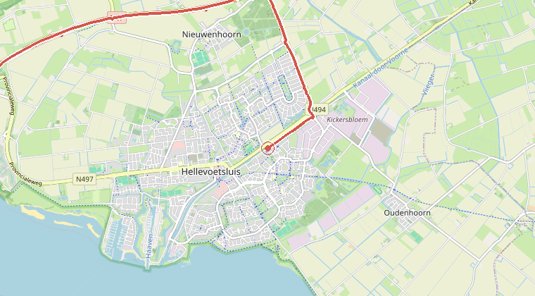 Kaart van de omgeving van de melding, met de kazerne die is gealarmeerd