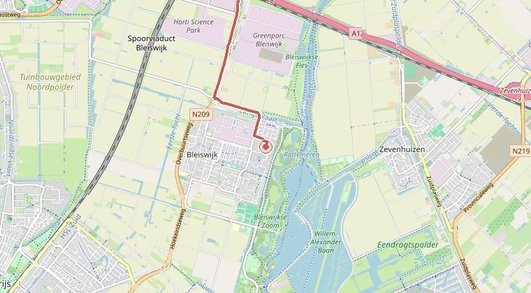 Kaart van de omgeving van de melding, met de kazerne die is gealarmeerd