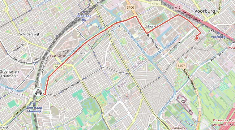 Kaart van de omgeving van de melding, met de kazerne die is gealarmeerd