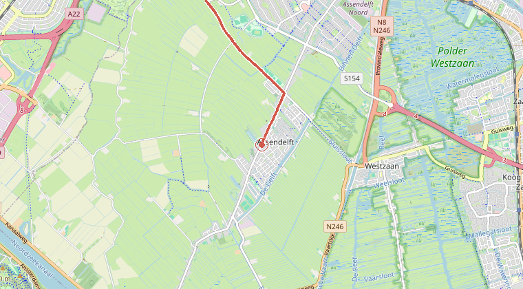 Kaart van de omgeving van de melding, met de kazerne die is gealarmeerd