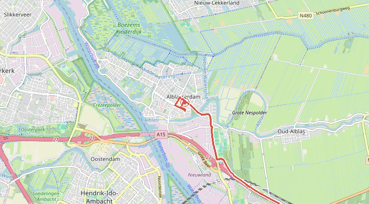Kaart van de omgeving van de melding, met de kazerne die is gealarmeerd