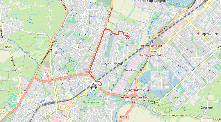 Kaart van de omgeving van de melding, met de kazerne die is gealarmeerd
