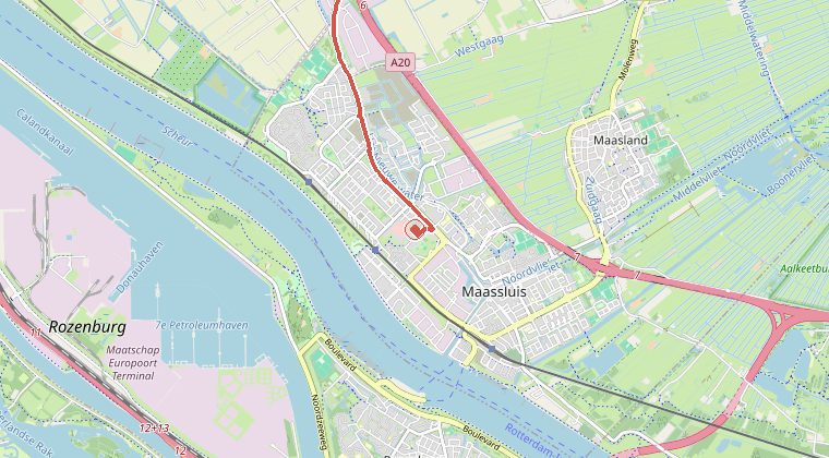 Kaart van de omgeving van de melding, met de kazerne die is gealarmeerd