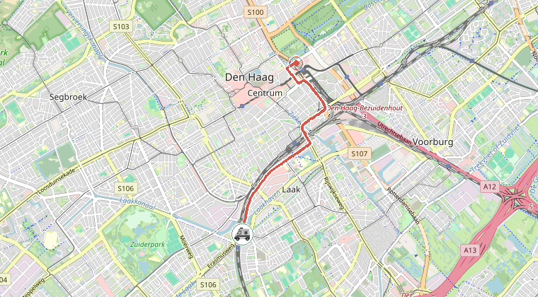 Kaart van de omgeving van de melding, met de kazerne die is gealarmeerd