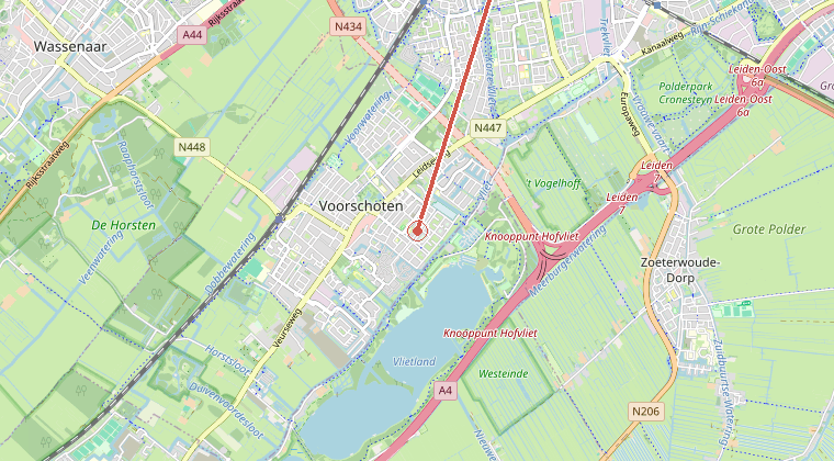 Kaart van de omgeving van de melding, met de kazerne die is gealarmeerd