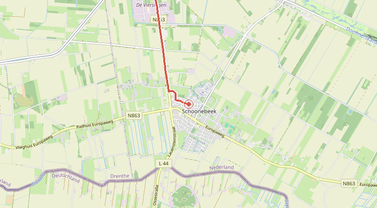 Kaart van de omgeving van de melding, met de kazerne die is gealarmeerd