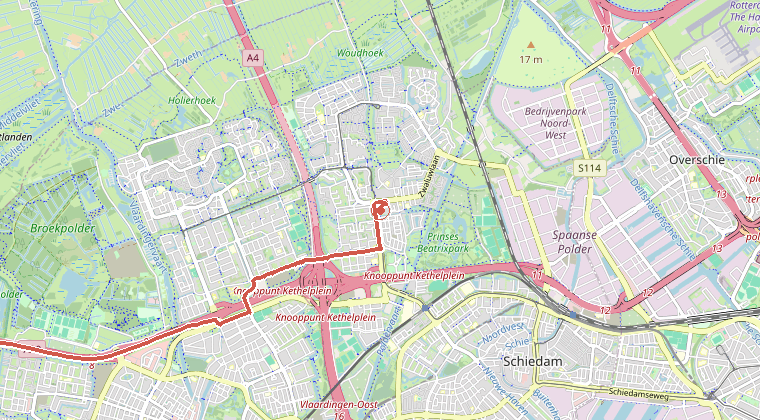 Kaart van de omgeving van de melding, met de kazerne die is gealarmeerd