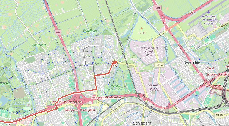 Kaart van de omgeving van de melding, met de kazerne die is gealarmeerd