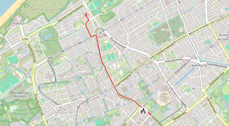 Kaart van de omgeving van de melding, met de kazerne die is gealarmeerd