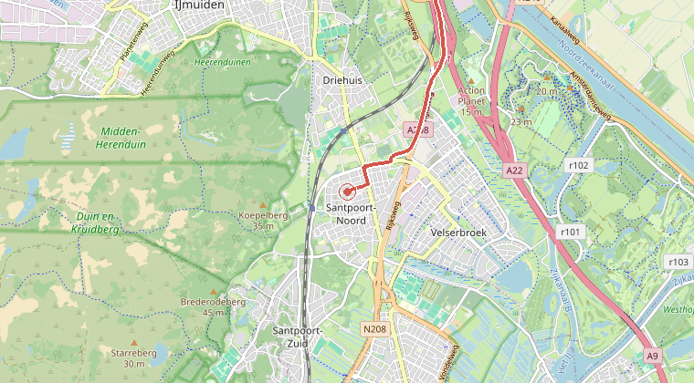 Kaart van de omgeving van de melding, met de kazerne die is gealarmeerd