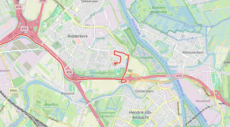 Kaart van de omgeving van de melding, met de kazerne die is gealarmeerd