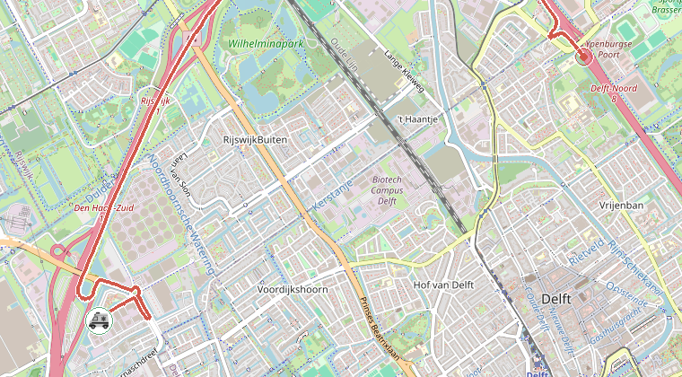 Kaart van de omgeving van de melding, met de kazerne die is gealarmeerd
